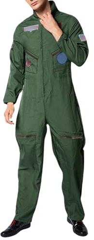 DRALOFAO Astronaut Kostüm, Kostüm Kampfjetpilot, Overall, Pilotenanzug Kostüm Herren, Overall, Uniform, Herren Top Gun Kostüm, Swat Kostüm Flieger Kostüm Army Herren, Karneval