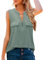 Amrto Damen Tops, Casual V-Ausschnitt Ärmellose Bluse Oberteil mit Reißverschluss, Loose Einfarbige Tank Tops Tunika Longbluse, Grün L