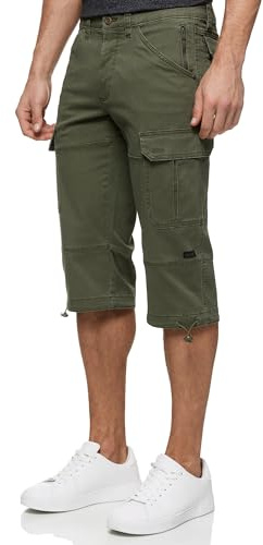 Indicode Herren INStevie 3/4 Cargo-Shorts mit 6 Taschen und Kordelzug | Robuste Funktionsshorts aus Baumwolle mit Tunnelzug, kurze Hose, Herrenshorts, Bermudas, Freizeithose, Outdoorhose für Männer