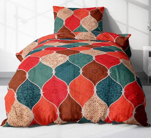 Heubergshop 2-teilige Renforcé Bettwäsche 135x200cm und 80x80cm - Orientalisches Muster - 100% Baumwolle, Bettgarnitur (EW-Casa-Renforce)
