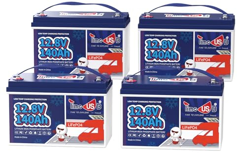 Timeusb (4er-Pack) LiFePO4 12V 140AH Lithium Batterie mit 100A BMS,1792Wh Energie und 1280W Leistung Lithium Akku, Niedrigtemperaturschutz,Perfekt für Wohnmobil,Boot,Camping,Solaranlage,Trolling Motor