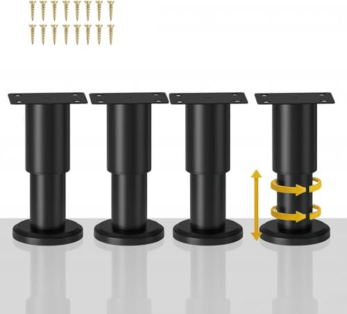 TELANKS 4er Set Möbelfüße Höhenverstellbar, Möbelfüße Verstellbar 8-12cm, Schwarz Metall Möbelbeine, Verstellbare Füße für Möbel Sofa Bett Nachttisch Schrank Kabinett (4, 8-12cm)