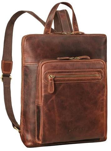 STILORD Shyla Eleganter Rucksack Damen Leder Vintage Tagesrucksack Kleiner Damenrucksack Cityrucksack Lederrucksack für Shopping Arbeit Daypack Echtleder Farbe:Prestige - braun