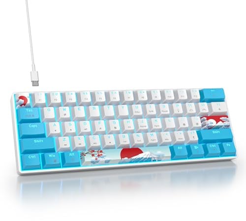 SbocKeeb Clavier mécanique 60 % bleu et blanc, compact 60 % clavier de jeu rétroéclairé RVB, mini clavier 61 touches, clavier de bureau filaire USB pour Windows, Mac, ordinateur portable, PC (61