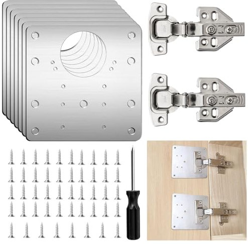 Scharniere Reparaturplatte Scharnier Reparaturset Schranktür Scharnier Reparatur, 2erScharniere für Schranktüren 8 Stück Edelstahl Schranktür Platte mit 48 Stück Schrauben, 9×9cm