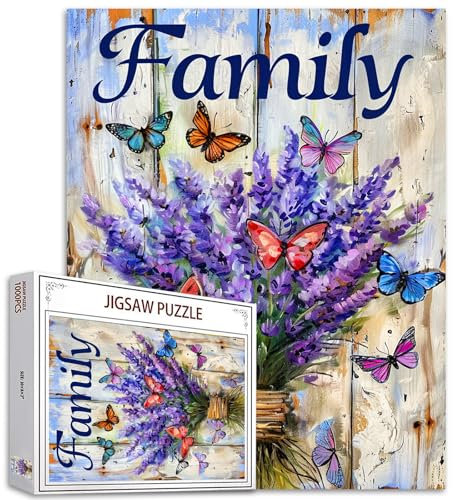 Inspirational Quotes Art 1000 Piece Jigsaw Puzzles for Adult Wildflowers Painting Jigsaw Puzzle Purple Lavender Flowers Puzzles for Challenging Family Activity Butterfly Picture DIY Puzzle Wall Decor