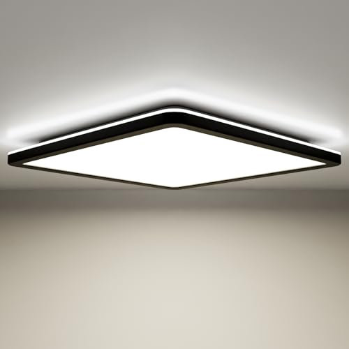 Epochglo Led Deckenleuchte Flach, Badezimmer Deckenlampe Panel, IP54 Wasserfeste,15W 1800LM 4000K, für Bad/Küche/Flur/Keller/Feuchtraum - Ultra Dünn, 22cm, Eckig, Schwarz