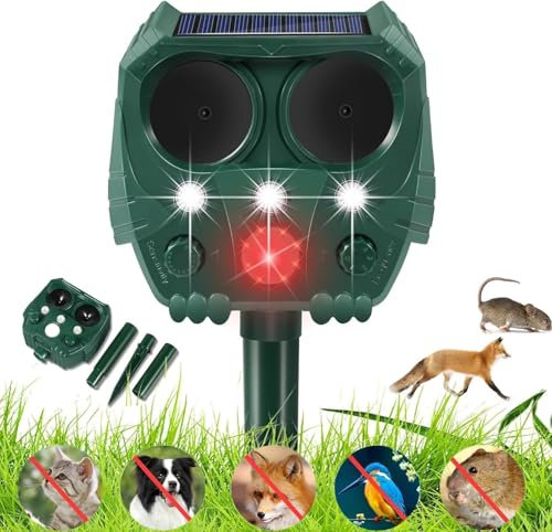 Joomouney Cat Repellent Garden, Ultrasonic Cat Deterrent for Garden Solar Animal Scarer Ultrasonic Fox Deterrent with PIR Sensor&LED Flash, IPX4 Waterproof Outdoor Pest Repellent for Lawn Yard Gardens