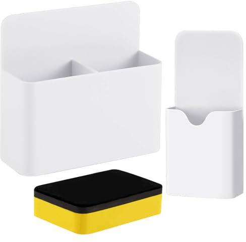 2 Pièces Boîte de Rangement Magnétique, Magnétique Porte Marqueur avec éponge Magnétique, Crayon Magnétique Porte Support de Crayons Magnétique pour Réfrigérateur Tableau Blanc Casier (Blanc)