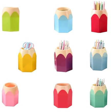 JKYWOL Pot à Crayons Créatif en Plastique - Lot de 9 Porte-Stylo Colorés en Forme de Crayon pour École, Bureau et Maison