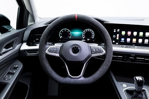 S-TETIC® Premium Lenkradbezug aus Alcantara | D-Form | Rote 12-Uhr Markierung | Universalgröße 36-38 cm | Sport Lenkradcover | Sommer und Winter