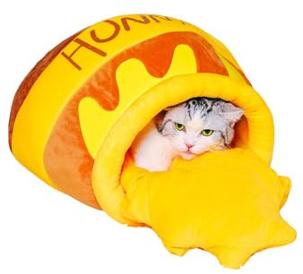 PECHVINO Honey Pot Cat Bed - Cosy Closed Pet Bed in Medium and Large Sizes, Cute Honey Pot Design for Cats and Small Pets, Plush Cushion and Durable