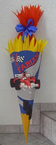 Schultüten Bastelset Formel 1 blau-gelb-rot Schultüten-Rohling 3D Wellpappe-Rohling