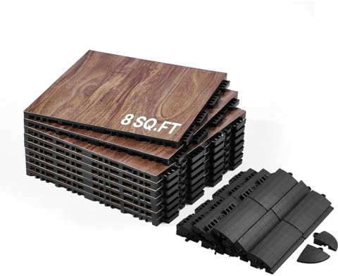 VEVOR Bodenbelag-Set, Tanzbodenfliesen, 315x315 mm, 9-teiliger ineinandergreifender Tanzboden, tragbarer Tanzübungsboden mit gepolsterter Basis (Eichenholzmaserung, 9 Quadratfuß/Karton)