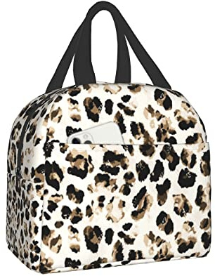 Hulnulnu Beige Leopard Print Thermal Lunch Bag - Animal Print Insulated Lunchbox Cooler Tote for Adults Kid Work School Picnic Camping Summer Beach