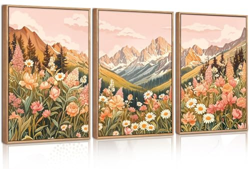 TOARTi Boho Wandkunst,Orangefarbene Landschaft Abstrakte Poster,Moderne Leinwand Wanddekoration,Leinwand Kunst Druck Wohnzimmer Schlafzimmer Büro Berge Deko Poster 3er Set 30x40cm