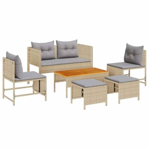 vidaXL Gartensofa-Set 6 STK. Beige und Hellgrau Poly-Rattan