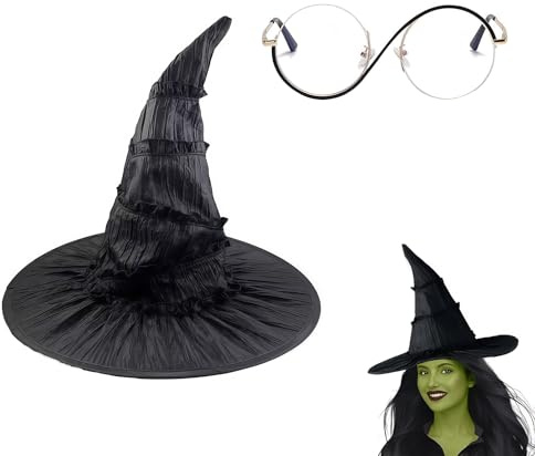 Xanthelle Hexenhut, Damen & Kinder Witch Hat Schwarz mit Brille, Hexen Hut Erwachsene Karneval Kostüm Zubehör, Hexenhüte Fasching