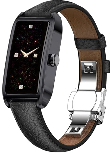 Fitness Tracker for Women Ladies Fitness Watch Dressy Leather Strap Alloy Case Luxury Fashion Heart Rate Monitor Sleep Tracker Pedometer Step Counter Waterproof Elegant Smart Watch for Womens