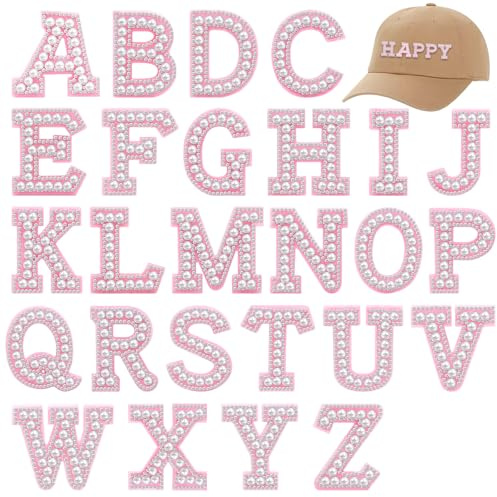 Yonality 26 stück buchstabenaufnäher, toppe autoadesive con perle e strass, aufkleben stoff aufnäher buchstaben, dekorative reparaturflicken, a-z, zum aufkleben, für kleidung, stoff, rucksack