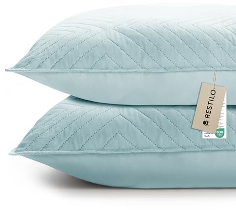 RESTILO Kissenbezug 45x45 cm 2er Set Himmelblau Kissenhülle Dekorative Sofakissen Dekokissen Zierkissenbezug Ultrasonic Steppung weich für Sofa deko ideal für Wohnzimmer Schlafzimmer Softa