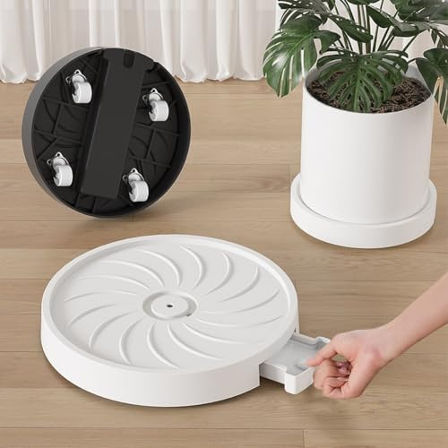 Drivstraw Pot de fleurs rond avec roulettes pivotantes - Plateau roulant de 33 cm de diamètre extérieur pour intérieur/extérieur, matériau PP, design d'évacuation de l'eau, gris/blanc/noir (blanc, 30