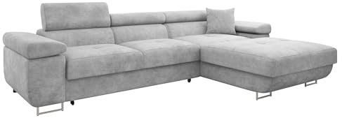 Mirjan24 Ecksofa Torezio Mini mit Bettkasten, Einstellbare Kopfstützen, Bequeme Polsterung, Eckcouch mit Schlaffunktion für Wohnzimmer L-Form Couch mit Bettfunktion (Lumo 65, Seite: Rechts)