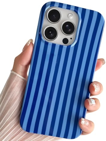 SmoBea for iPhone 15 Pro Max Case Cute Striped Phone Case Soft TPU Slim Shockproof Phone Cover for Women Girls Beautiful and Stylish, Navy Blue