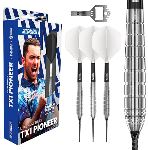 RED DRAGON Darts – Luke Humphries 'Coolhand' TX1 Switch Points | 24g Steeldarts | Profi Dartpfeile | 90% Tungsten Darts mit Flüge & Schäfte