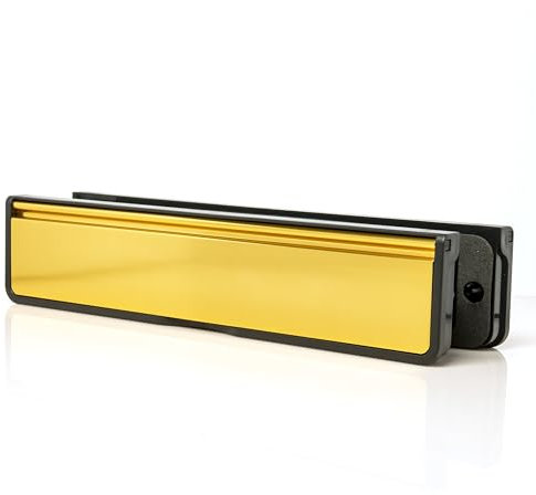 TSS Letterplate 12 in Polished Gold, Telescopic Sleeved Letter Box for uPVC Doors with 40mm to 80mm Thickness. 12 Inch Letterbox for upvc Door in Polished Gold