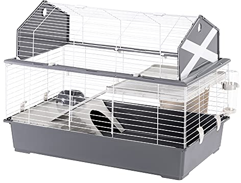 Ferplast Kaninchenkäfig, Hasenheim Kleintierekäfig, BARN, 2 Etagen, Dach zum Öffnen, Zubehör und Kaninchenzubehör Inklusive, 96 x 57 x h 73 cm.