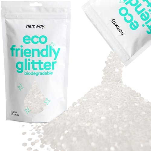Hemway Eco Friendly Biodegradable Glitter - White Iridescent | 100g Super Chunky Plant-Based Metallic Flakes for Arts & Resin Crafts | Bio Supplies for Festival, Hair, Face, Body & Nail Art