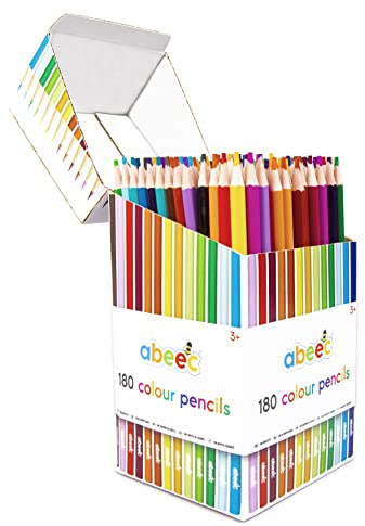 Abeec Set de 180 Crayons de Couleur pour Enfants et Adultes, Crayons de Couleur pour Enfants avec Boîte en Carton, Crayons de Couleur pour l'École et la Maison.