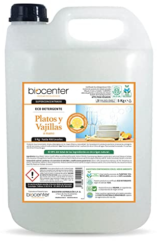 BIOCENTER - Lavavajillas a mano ecológico - Limón, Menta, Eucalipto - garrafa Ecofriendly de 5 Kg