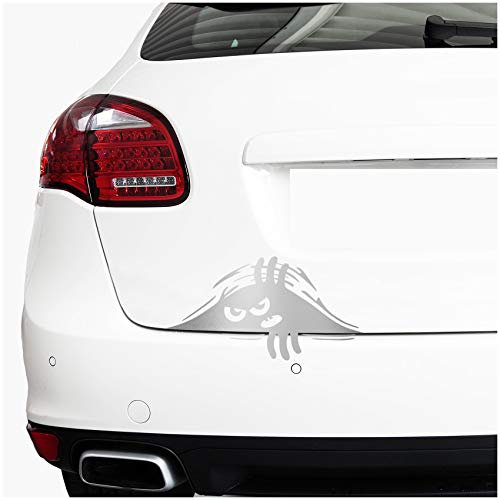Finest Folia 3D Peeking Monster Aufkleber Sticker 21x11 cm für Auto Kfz Kofferraum Heckklappe Autoscheibe Laptop Funsticker Selbstklebend Waschstraßenfest K140 (Silber)