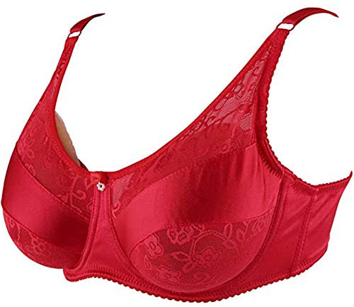 XSWL Reggiseno Tascabile Speciale, Reggiseno Sexy in Pizzo Trasparente con Ferretto, per Tette finte Reggiseno per Mastectomia Crossdressers in Silicone,Rosso,36
