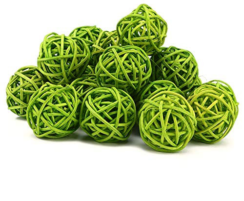 20 Stück Wicker Rattan Balls dekorative Kugeln Vase Füllstoffe für Handwerk, Party, Valentinstag, Hochzeit Tischdekoration, Babyparty, 3 cm (grün, Silber)(Grün)