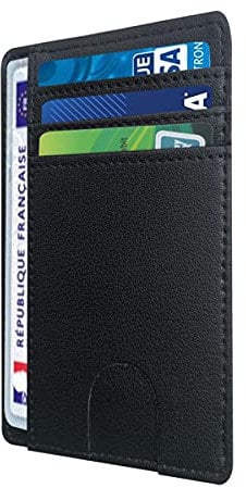 O³ Porte Carte identité française, Cuir Veritable - Blocage RFID, Portefeuille Carte bancaire Anti piratage, Anti fraude | Élégant et Minimaliste (Noir) (S)
