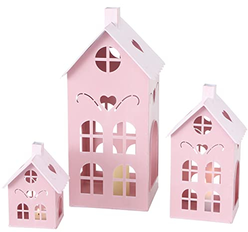 Pop Pink Town House Kerzenlaternen, 3 Stück, Metall, 30,5 cm, 26,7 cm und 15,2 cm hoch,