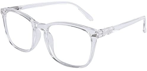 DOOViC Blaulichtfilter Lesebrille 1,5 - Transparent/Eckig Rahmen Große Gläser Computerbrille Brille mit Sehstärke für Herren/Damen