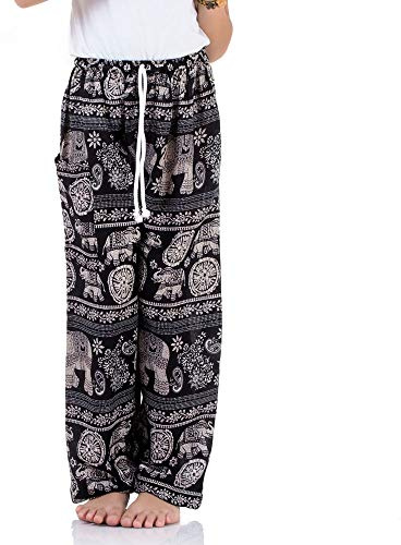 PRINCESS OF ASIA Vegan & Fair - Orientalische Kinder Aladinhose Haremshose Thailändischer Elefant für Mädchen Jungen &Jungen (158/164, Schwarz)