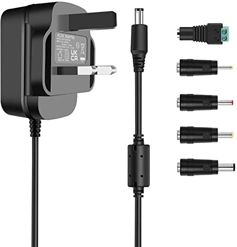 TKDY 9V 1.5A AC to DC Power Adapter, AC 100V-240V to DC 9V 1.5A 1A Power Cord with 5 PCS DC Connectors for DVD Player, Speaker, Arduino UNO R3, Schwinn Bike A10
