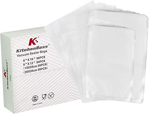 KitchenBoss Vakuumierbeutel Vakuumbeutel Lebensmittel Vakumiererbeutel: 15x25cm 50pcs + 20x30m 50pcs für alle Vakumierergerät Sous-Vide beutel BPA-frei Vakumierbeutel
