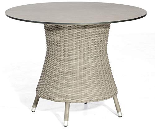 Sonnenpartner Gartentisch Base rund Ø 134 cm Polyrattan Stone-Grey Tischsystem Tischplatte Compact HPL Vintageoptik 80050567