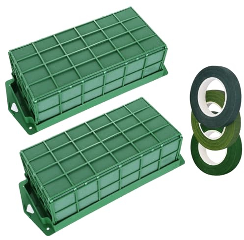 Mwellewm 2 Pcs Floral Foam Cage for Fresh and Artificial Flowers, Dry and Wet Rectangle Flower Cage Holders with Floral Foam Floral for Fresh Flowers, Wedding, Home and Garden Decorations