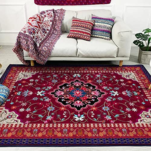 Rururug Quadratisch Teppich Kurzflor Orientalisch Teppichläufer Flur Korridor Wohnung Dekoration rutschfest Waschbar Teppiche, rote Vintage-Blume Square 100 x 100 cm