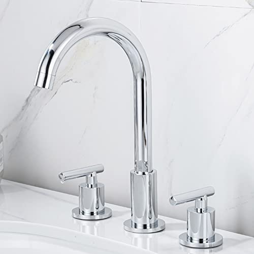 Zweigriff Mischbatterie Armatur Bad armatur waschbecken Mischbatterie Waschbecken für Badezimmer Auslauf Höhe wasserhahn bad waschbecken 3-Loch Waschtischarmatur,Chrom-A