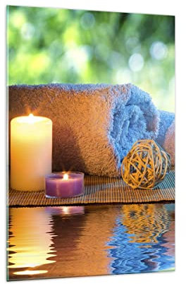 Bilder auf Glas 70x100cm Glasbild Natur Entspannung Spa Kerzen Groß Wanddeko Bild im Glas Schlafzimmer Küche Deko Wandbilder Dekoration Wohnzimmer Modern Wall Decor Wand Kunstdruck Art GPA70x100-2554