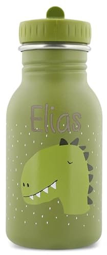 Personalisierte Trinkflasche aus Edelstahl von Trixie Baby Gravur des Namens (350 ml, Dino)
