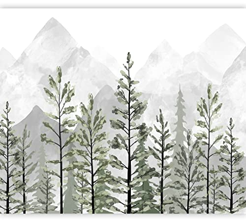 murando Fototapete selbstklebend Natur 392x280 cm Tapete Wandtapete Klebefolie Dekorfolie Tapetenfolie Wand Dekoration Wandaufkleber Wohnzimmer Wald Berge Bäume wie gemalt